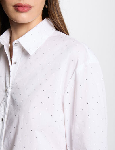 Chemise manches longues strass blanc femme