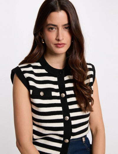 Gilet ray&eacute; sans manches ivoire femme