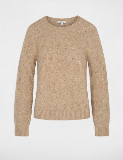 Pull ajour&eacute; col rond beige femme