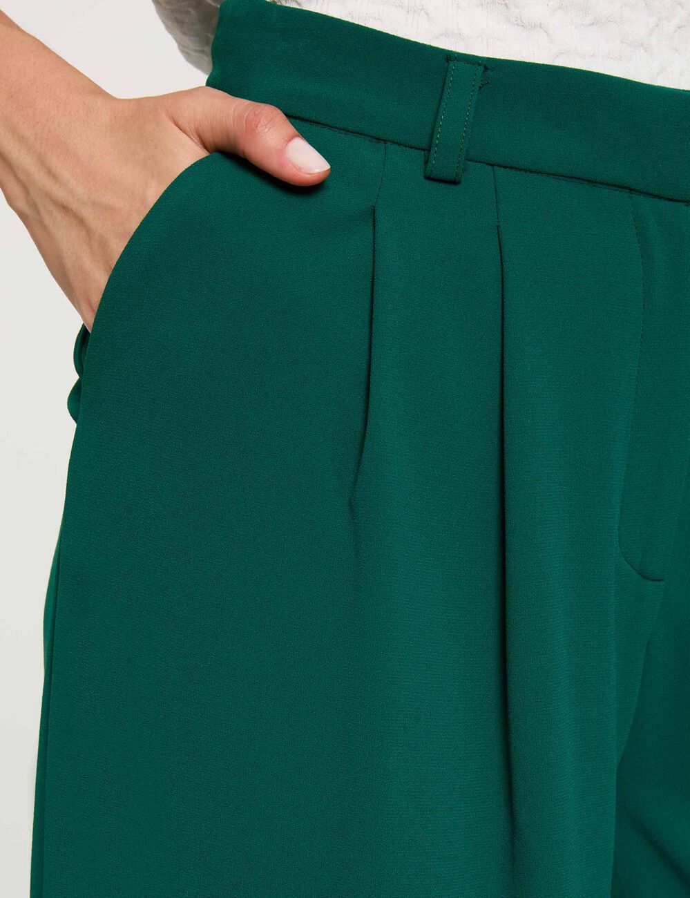 Pantalon large taille haute vert femme