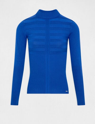 Pull col roul&eacute; cintr&eacute; bleu femme