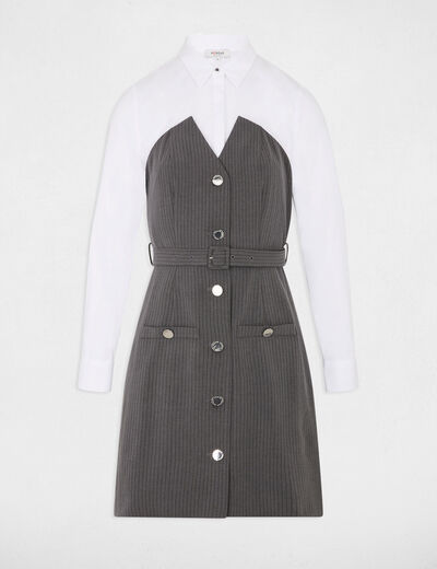 Robe fluide col à revers gris moyen femme