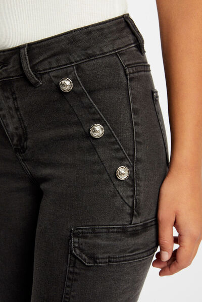 Skinny cargojeans met bruggen mediumgrijs vrouw