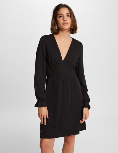 Robe courte cintr&eacute;e col en V noir femme