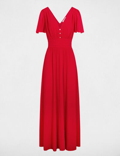 Lange, vloeiende jurk rood vrouw