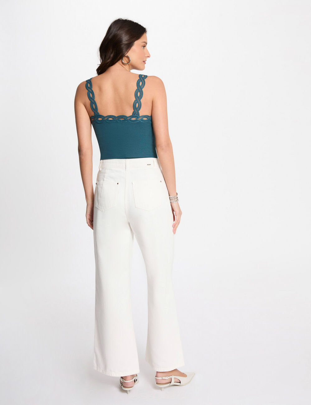 Top met brede bandjes bleu pétrole vrouw