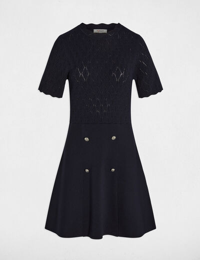 Robe tricot courte col rond bleu marine femme