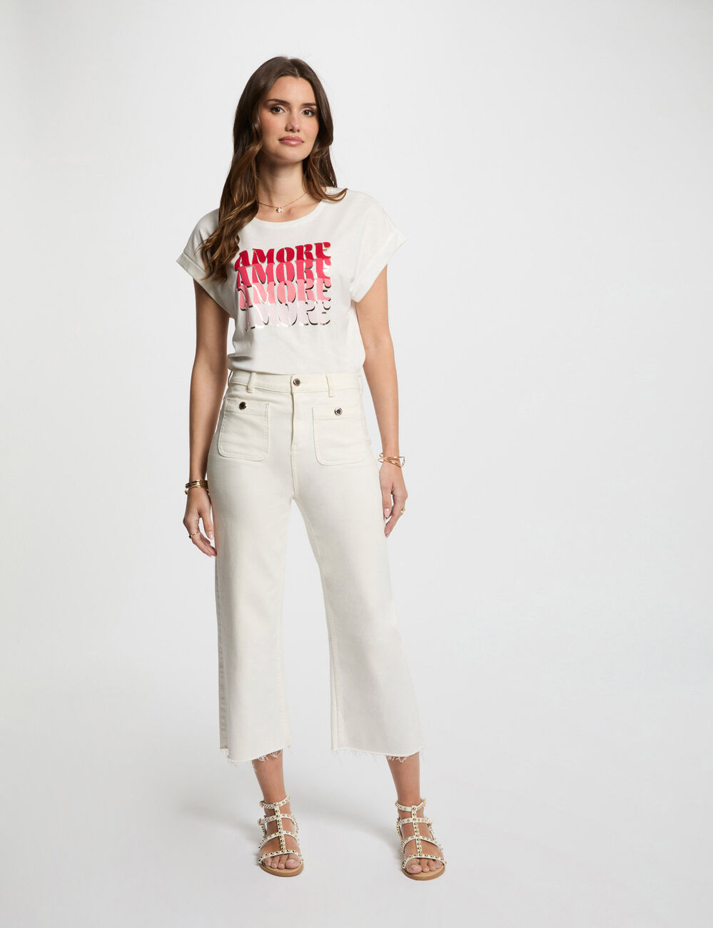T-shirt met opschrift helder wit vrouw