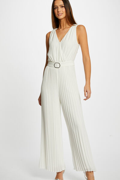 Ruimvallende jumpsuit ecru vrouw
