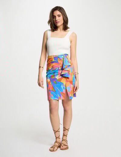 Jupe ajustée imprimée multicolore femme