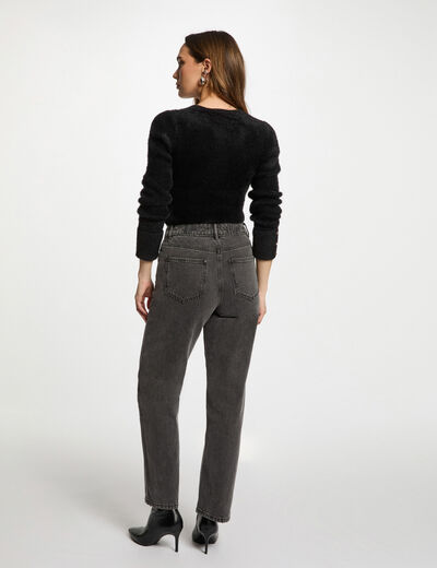 Pull manches longues maille duveteuse noir femme