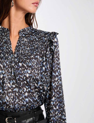 Geplooide blouse met V-hals meerkleurig vrouw