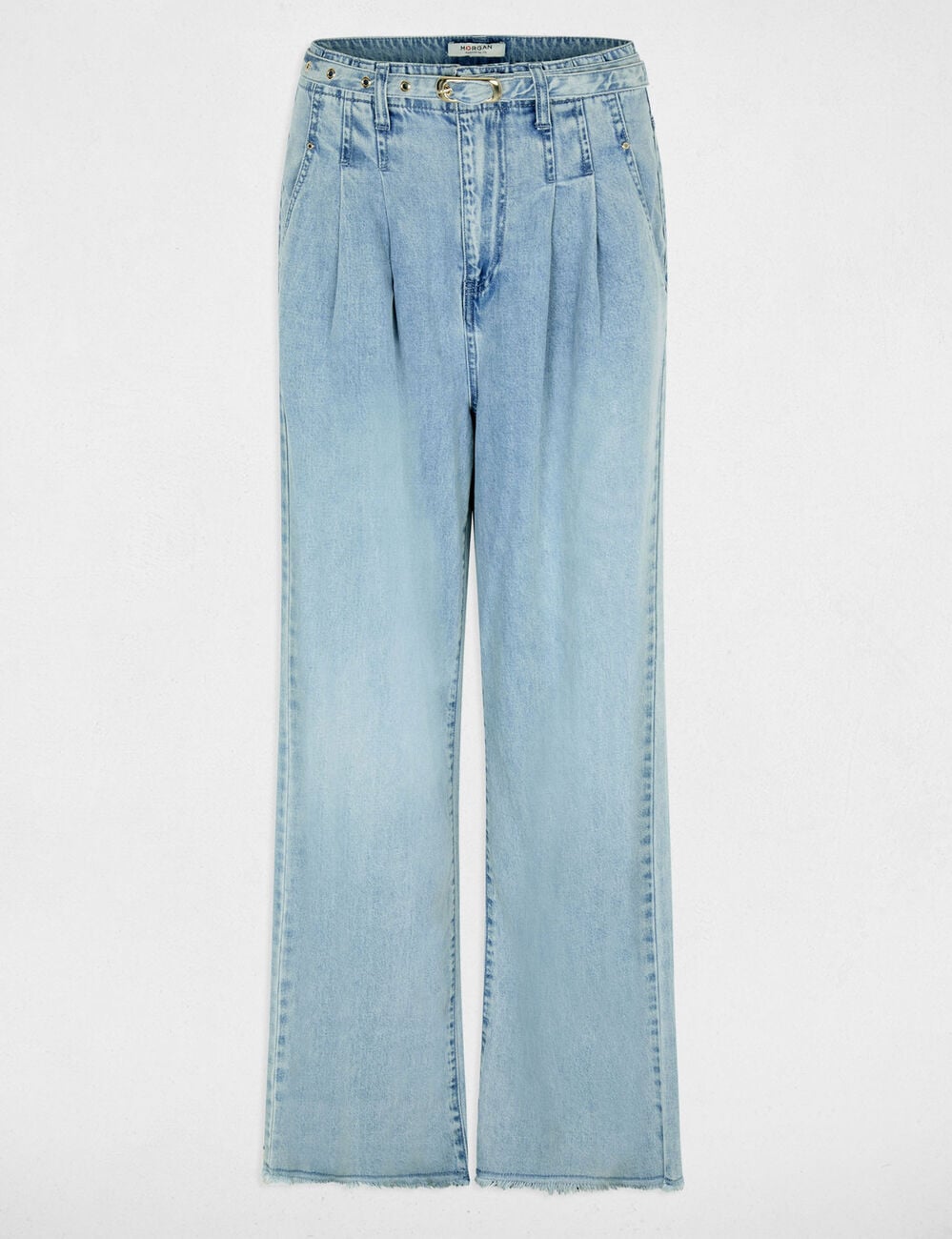 Jean large taille haute denim bleach femme