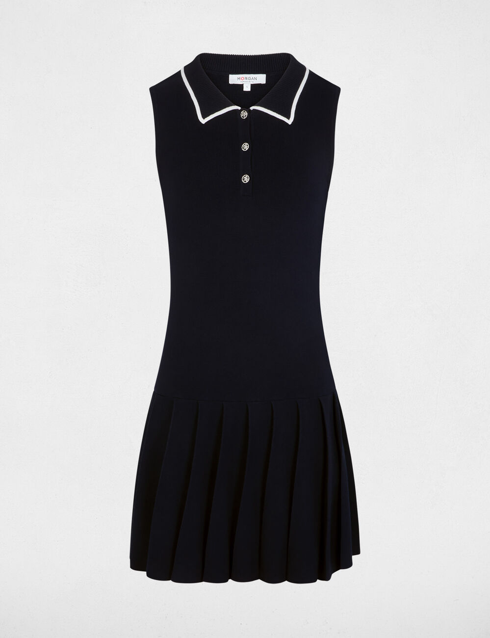 Robe tricot col &agrave; revers bleu marine femme