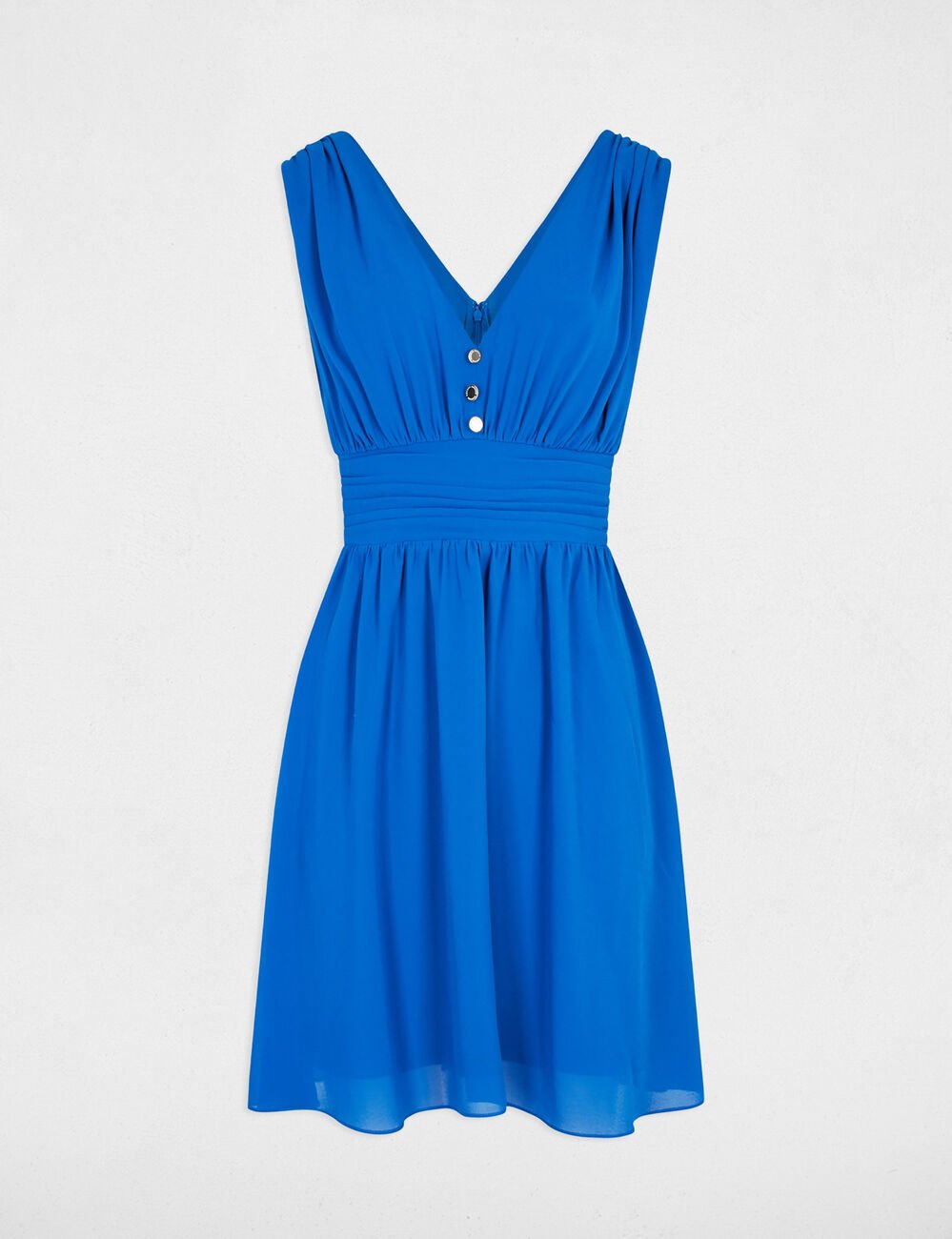 Korte vloeiende uitlopende jurk bleu electrique vrouw