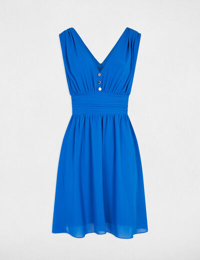 Korte vloeiende uitlopende jurk bleu electrique vrouw