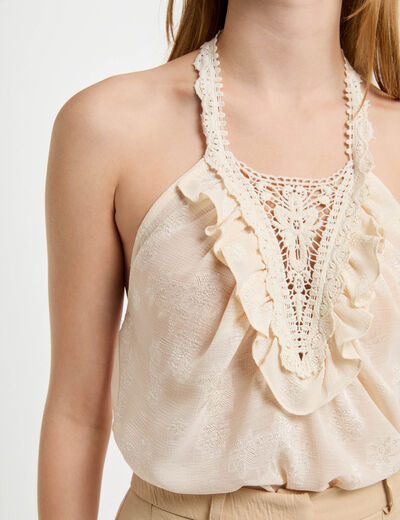 Top met kantdetail creme vrouw