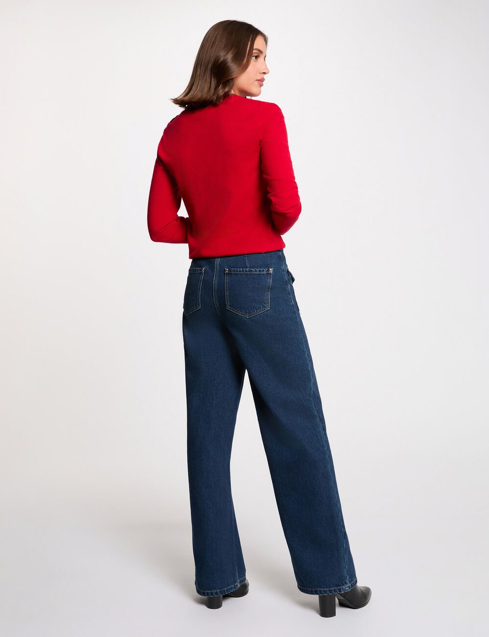 Trui met ronde hals en knopen rood vrouw