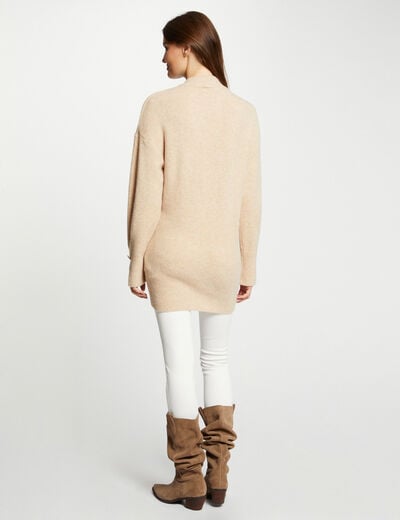Pull manches longues mi-long beige femme