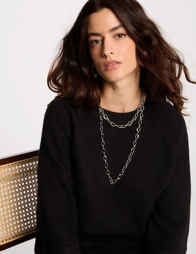 Pull manches 3/4 oversize noir femme