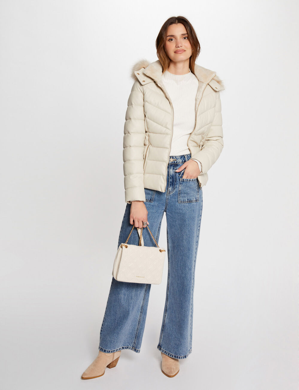 doudoune simili cuir capuche ivoire femme Doudoune simili cuir capuche ivoire femme