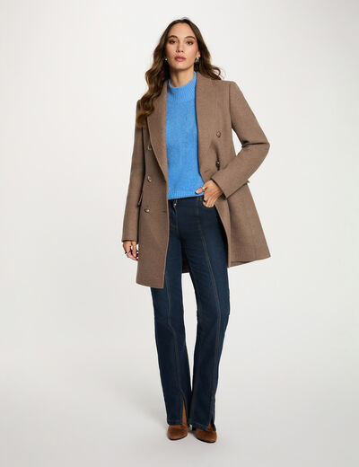 Manteau mi-long avec boutons taupe femme