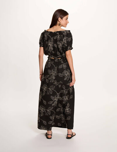 Lange high-waist rok zwart vrouw