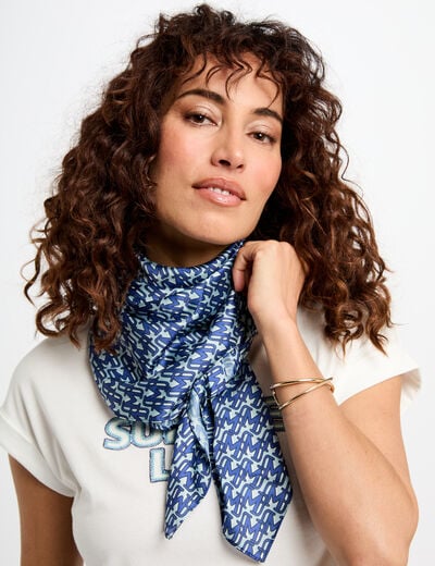 Foulard satin imprimé bleu femme