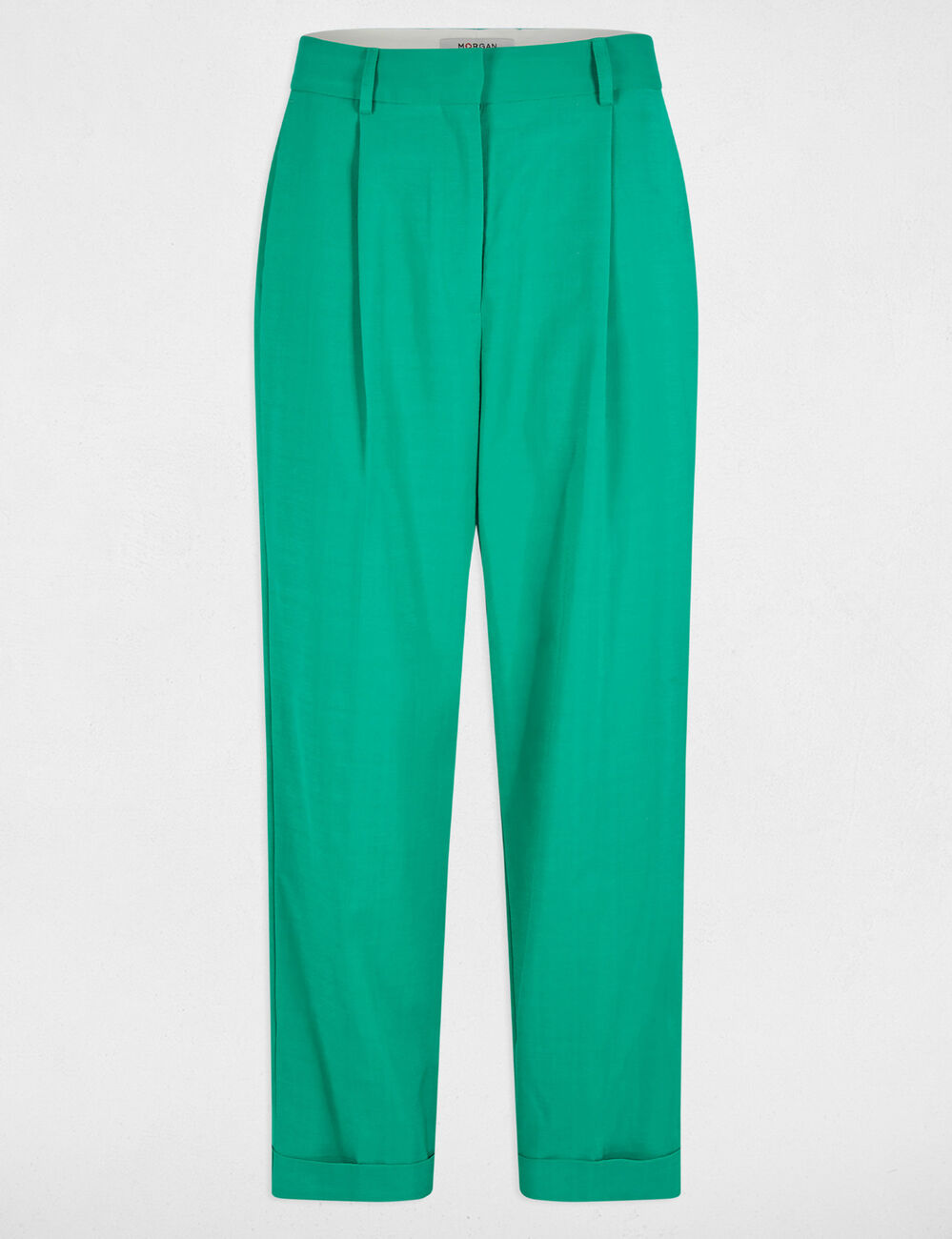 Rechte broek met plooien emerald groen vrouw