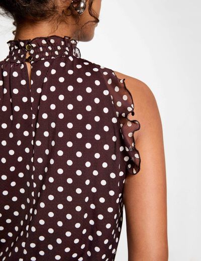 Mouwloze top met hoge hals donker bruin vrouw