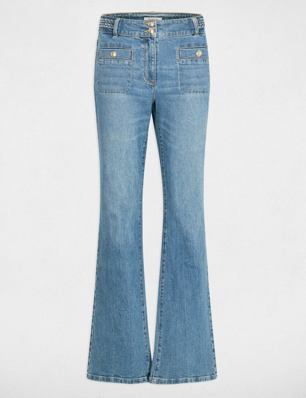 Jean bootcut tressé denim stone femme