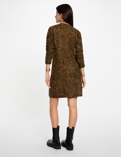 Robe tricot imprim&eacute; animal camel femme