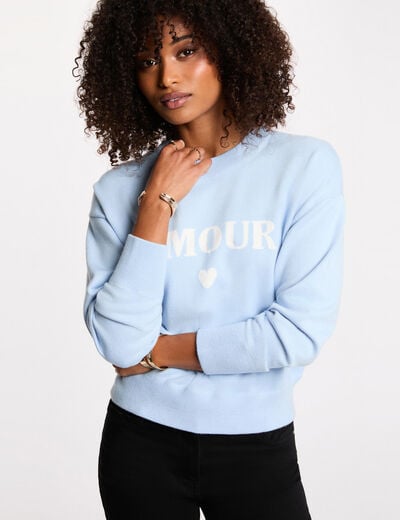 Dikke trui met ronde hals hemelsblauw vrouw