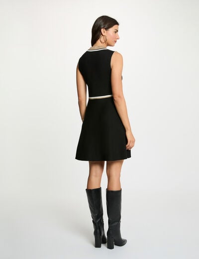 Robe tricot col &agrave; revers noir femme