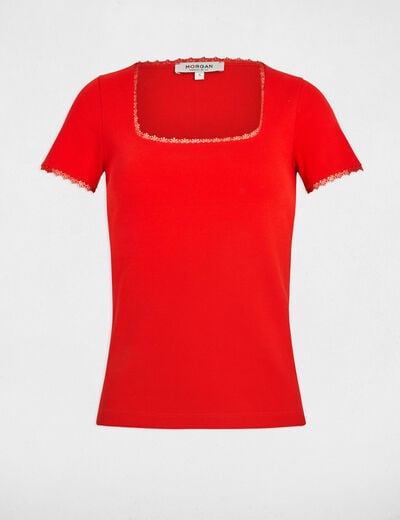 T-shirt manches courtes côtelé orange femme