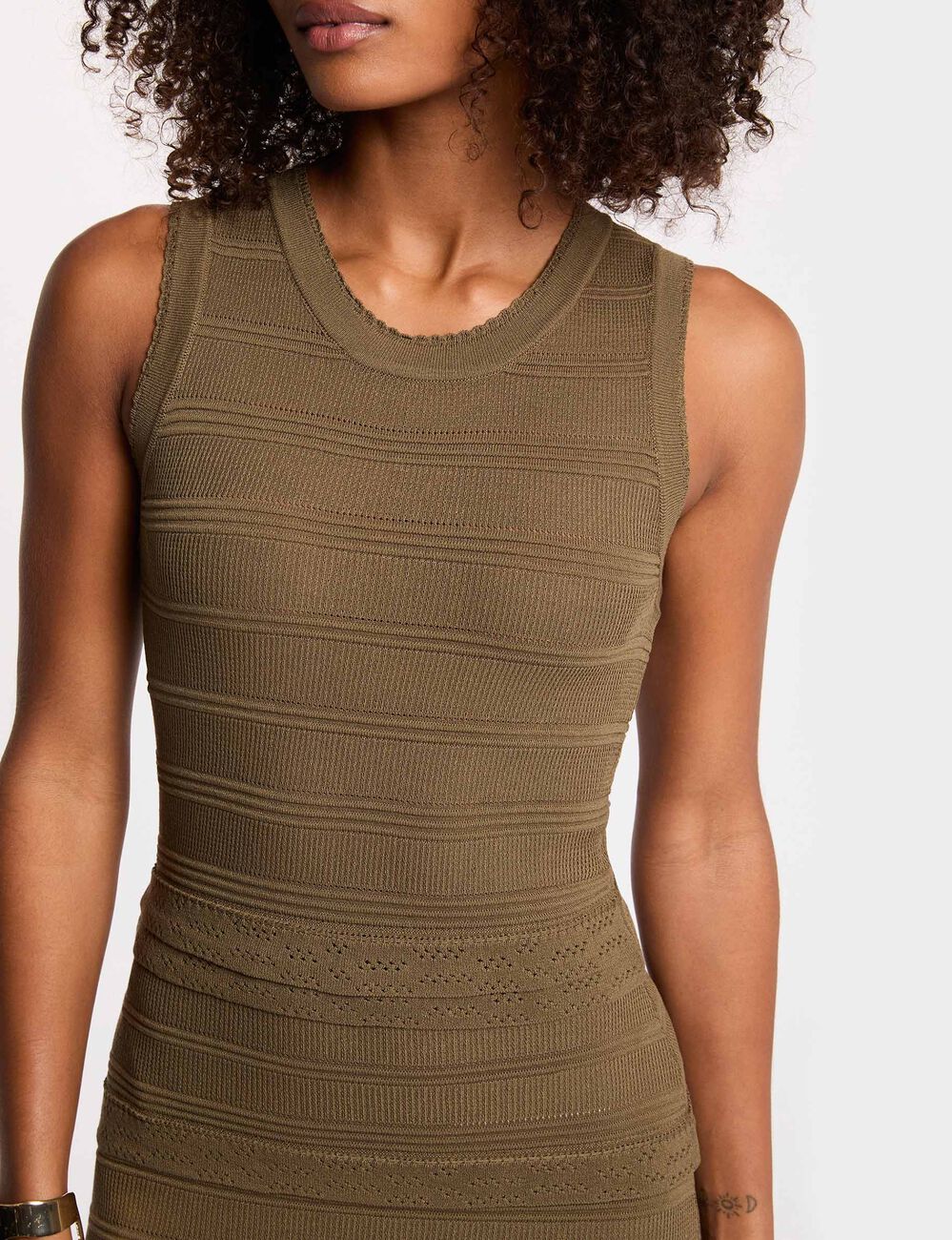 Robe longue cintr&eacute;e vert kaki femme