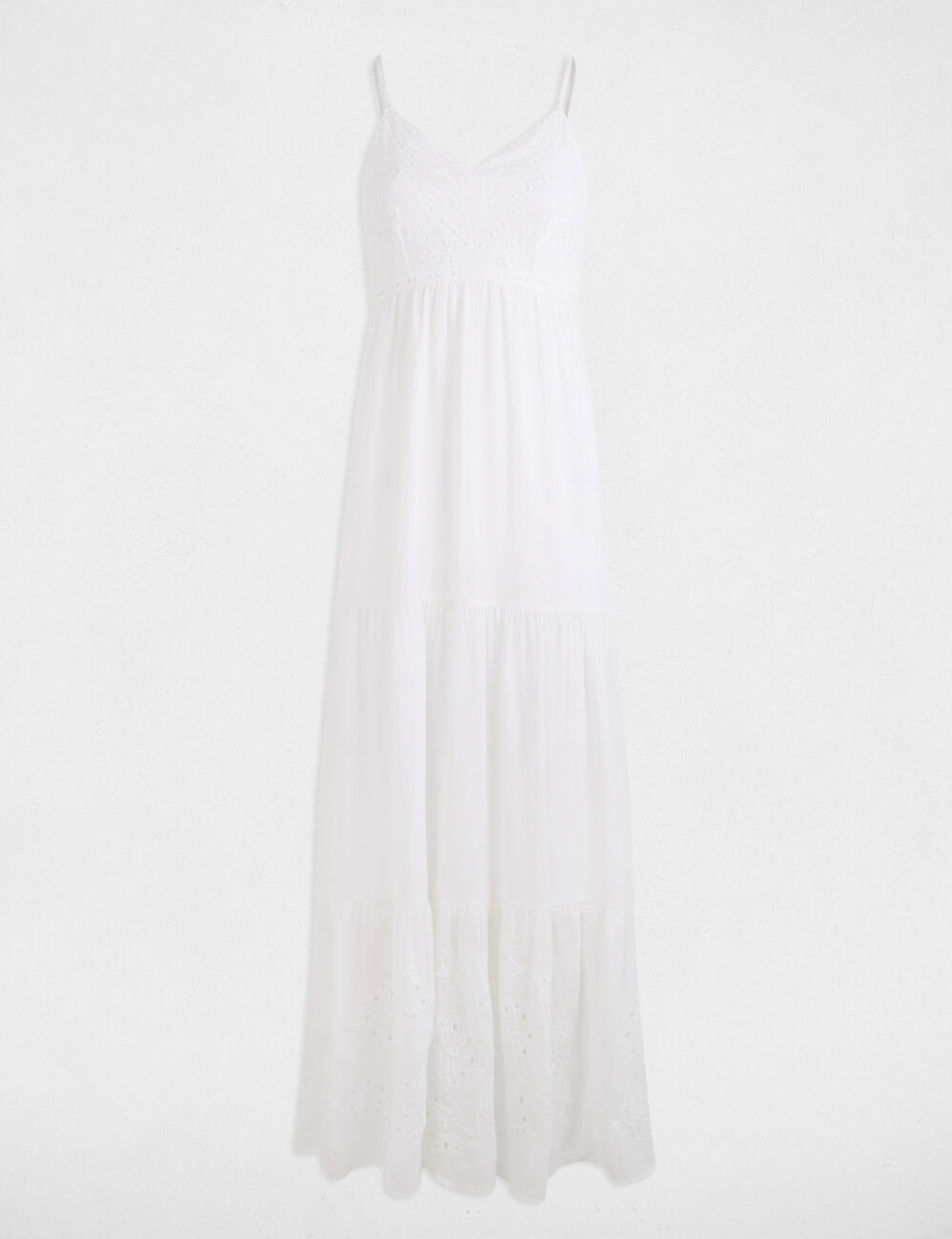 Robe longue fluide broderie blanc femme
