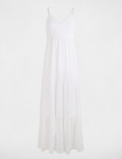 Robe longue fluide broderie blanc femme
