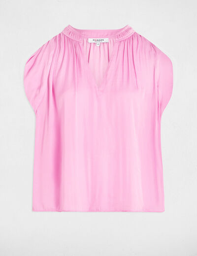 Blouse manches courtes satin rose femme