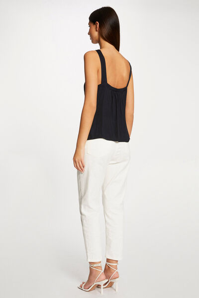 Blouse bretelles larges à dentelle marine femme