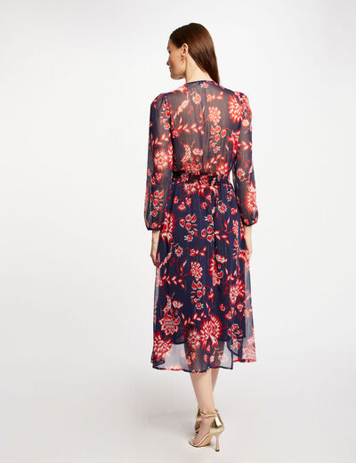 Rechte midi-jurk met bloemenprint meerkleurig vrouw