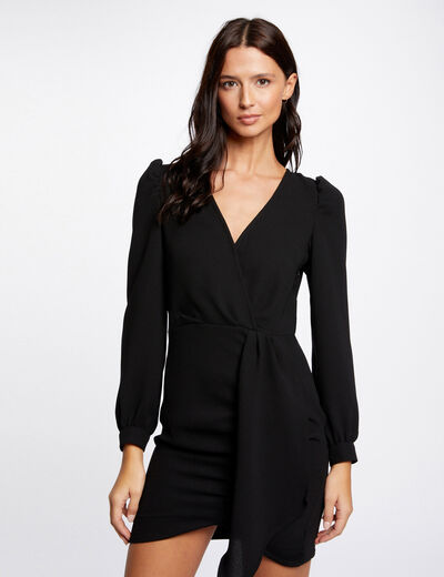 Robe ajustée drapée manches longues noir femme