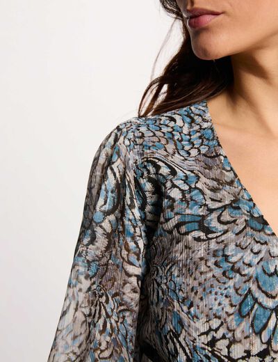 Robe courte manches bouffantes multicolore femme