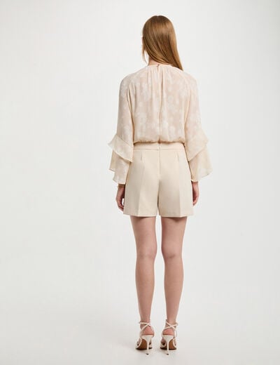 Korte jumpsuit met ruches creme vrouw