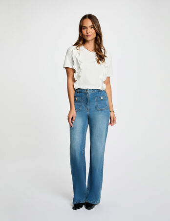 Hoge taille wijde jeans stone washed denim vrouw