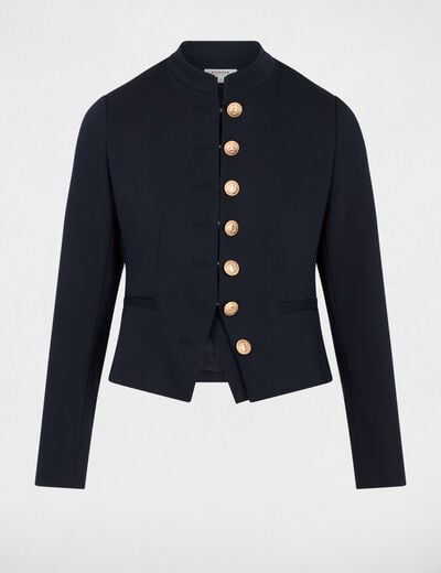 Veste courte col mao bleu marine femme