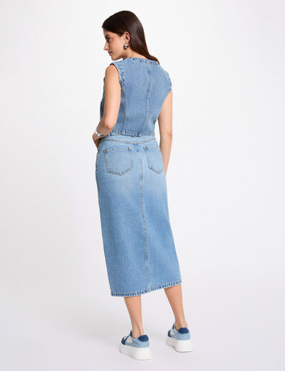 Veste jean sans manches denim stone femme