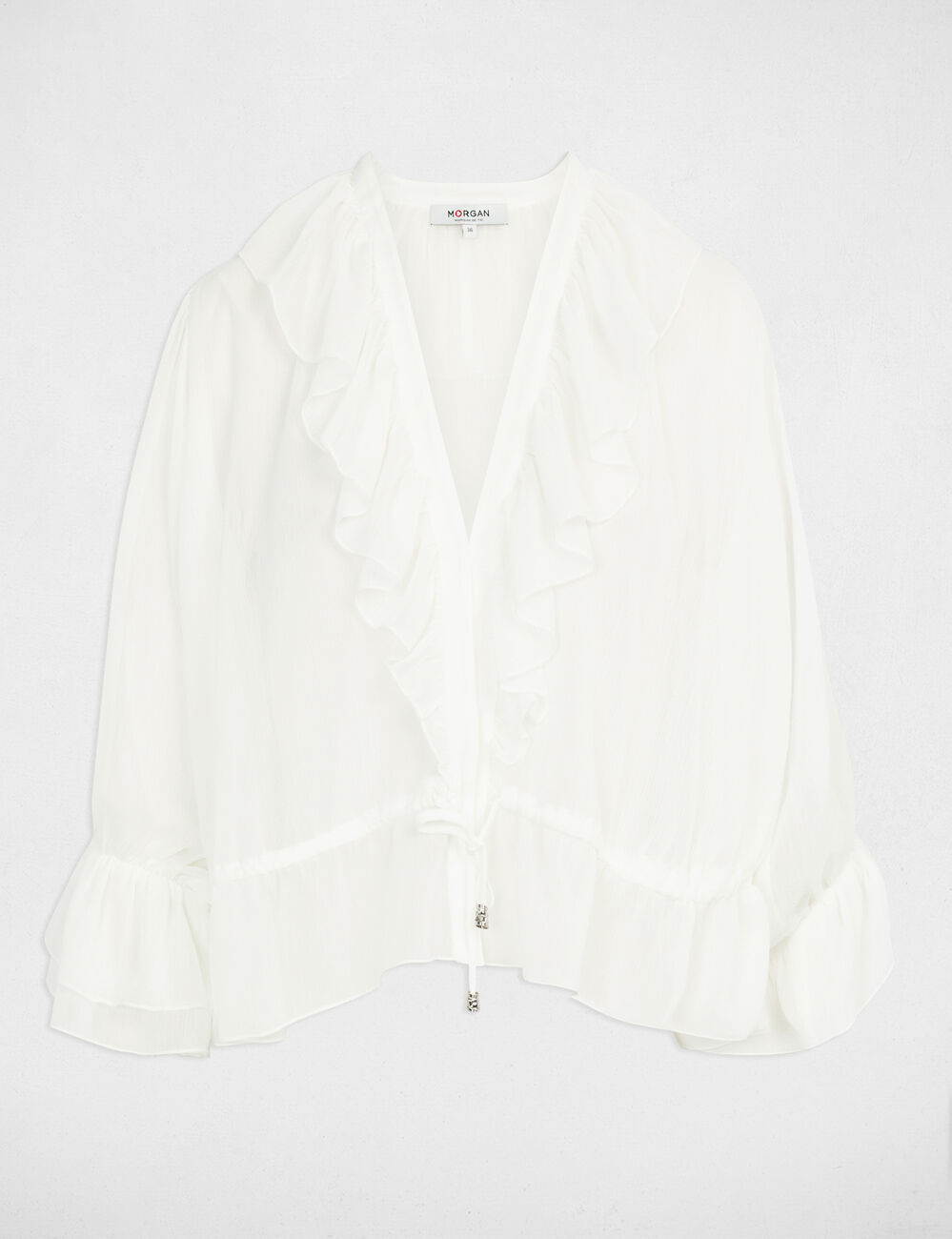 Blouse van voile met V-hals helder wit vrouw