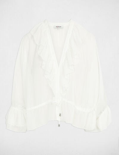 Blouse van voile met V-hals helder wit vrouw