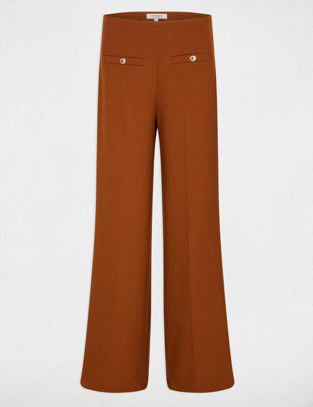 Pantalon large taille haute marron cognac femme